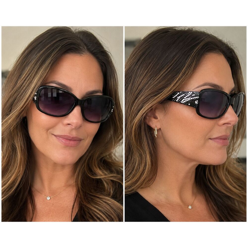 Swarvoski Crystal Black womens sunglasses w/black leather case